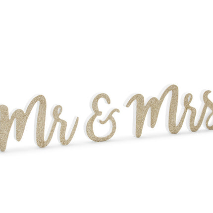 Feestbazaar Houten Decoratie Mr & Mrs Goud Glitter
