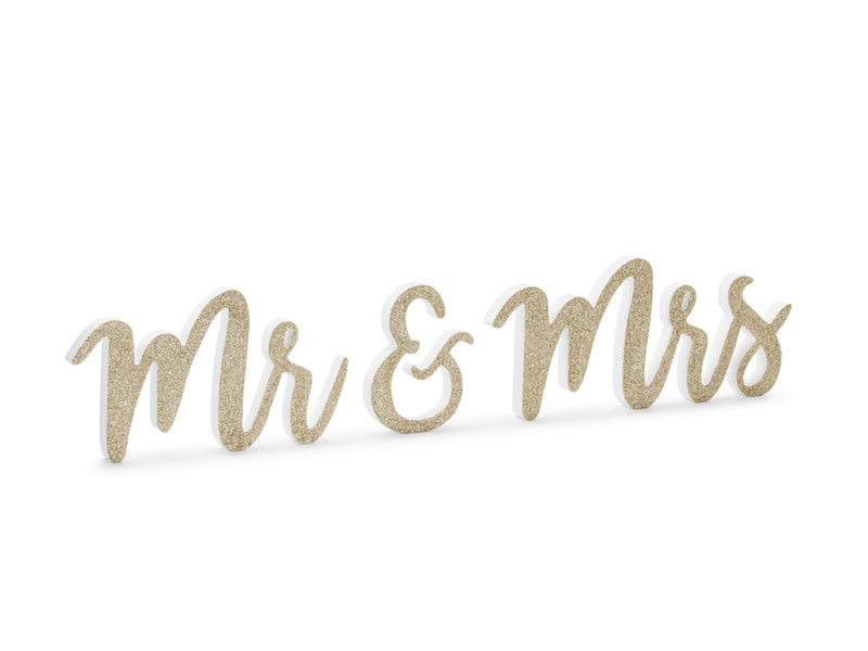 Feestbazaar Houten Decoratie Mr & Mrs Goud Glitter