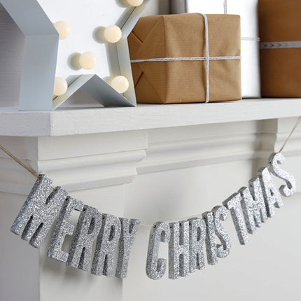 Feestbazaar Houten Glitter Slinger Merry Christmas (70cm)
