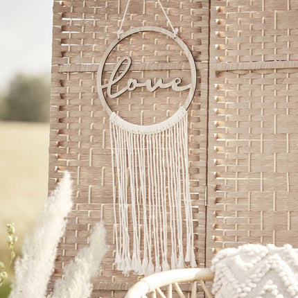 Feestbazaar Houten Hangdecoratie Love met Macrame