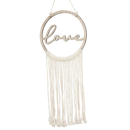 Feestbazaar Houten Hangdecoratie Love met Macrame