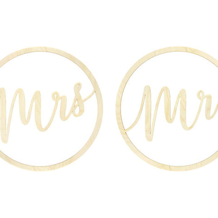 Feestbazaar Houten Hangdecoratie "Mr" & "Mrs"