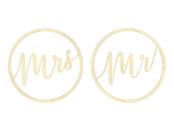 Feestbazaar Houten Hangdecoratie "Mr" & "Mrs"