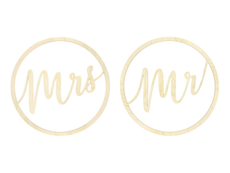 Feestbazaar Houten Hangdecoratie "Mr" & "Mrs"