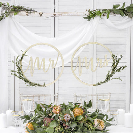Feestbazaar Houten Hangdecoratie "Mr" & "Mrs"