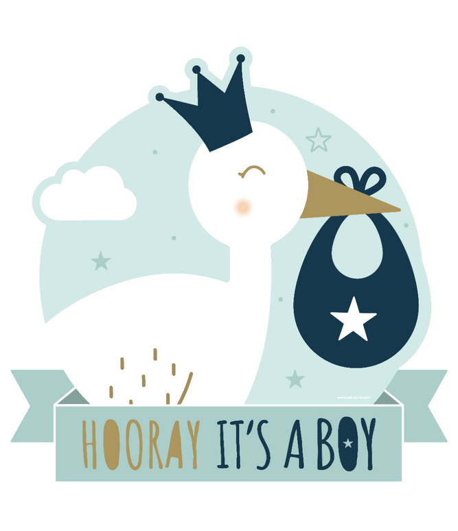 Feestbazaar Huldeschild Hooray It's a Boy (50x50cm)