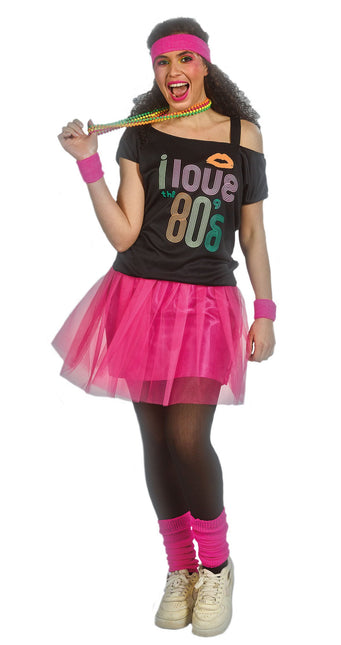 Feestbazaar I Love 80's Verkleedset Fuchsia Jessica (7-delig)