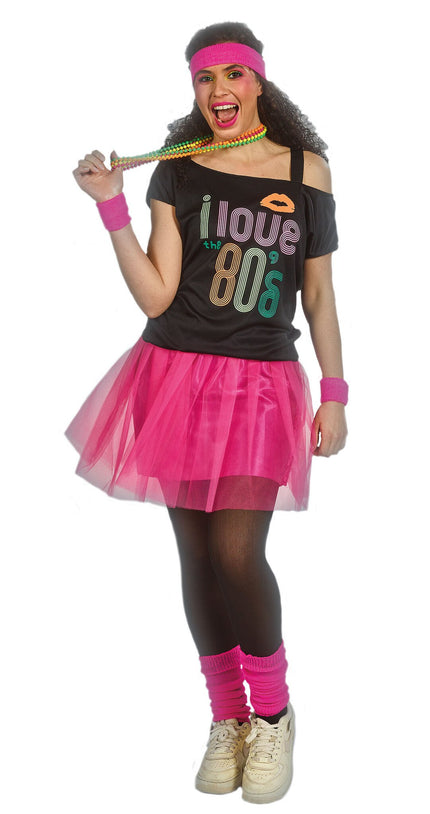 Feestbazaar I Love 80's Verkleedset Fuchsia Jessica (7-delig)