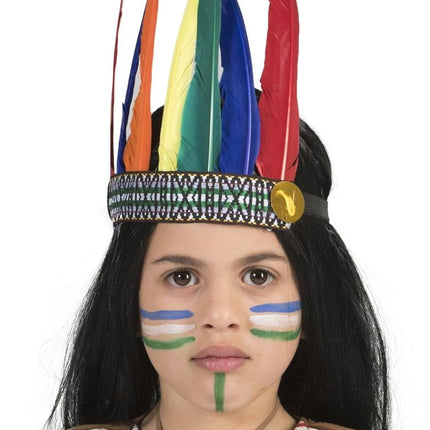 Feestbazaar Indianen hoofdband kind met gekleurde veren