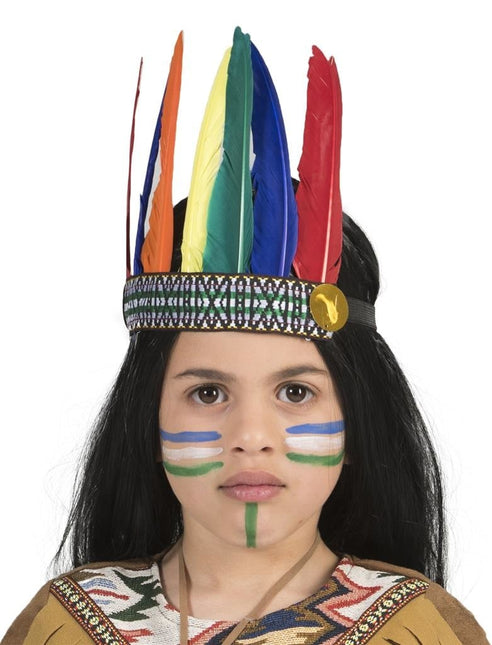 Feestbazaar Indianen hoofdband kind met gekleurde veren
