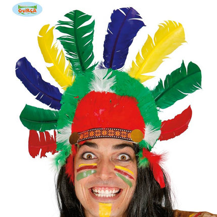 Feestbazaar Indianen hoofdband met veren