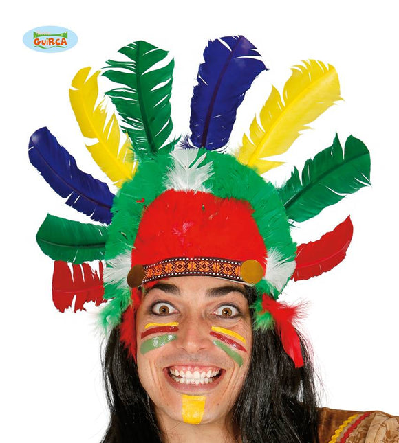 Feestbazaar Indianen hoofdband met veren