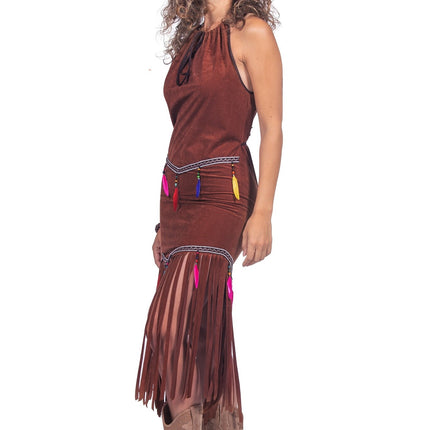 Feestbazaar Indianen Jurk Franjes Festival Bruin Dames