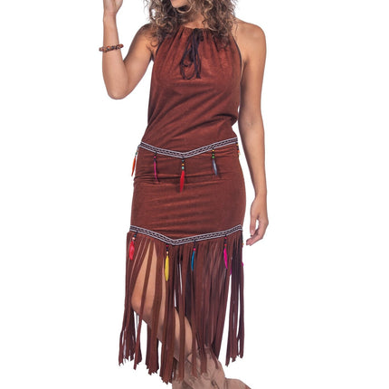 Feestbazaar Indianen Jurk Franjes Festival Bruin Dames