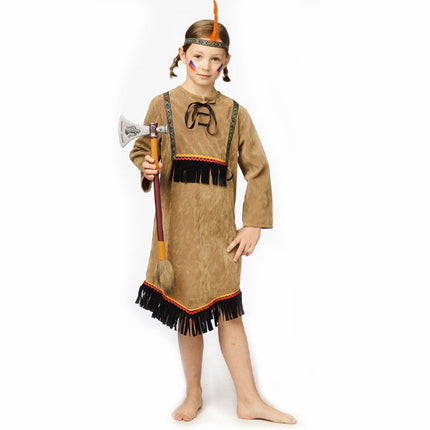 Feestbazaar Indianenjurk + hoofband meisje Blackfeet