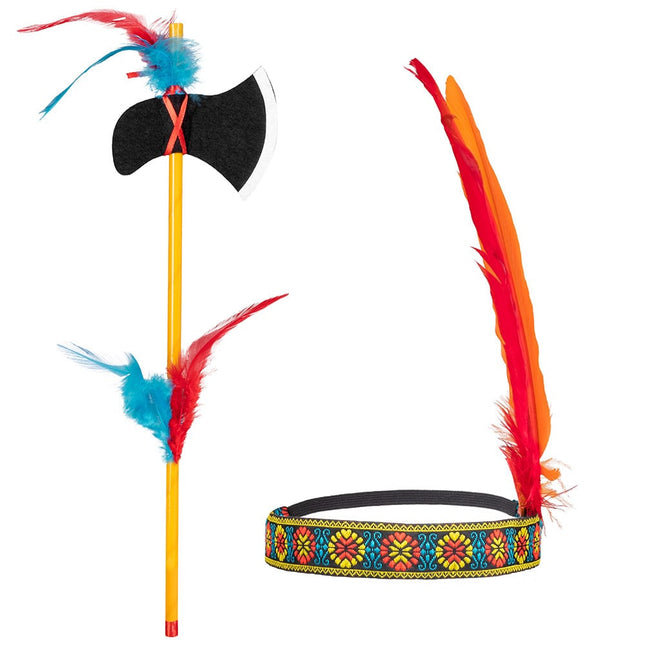 Feestbazaar Indianenset Cheyenne (Tomahawk + Hoofdband)