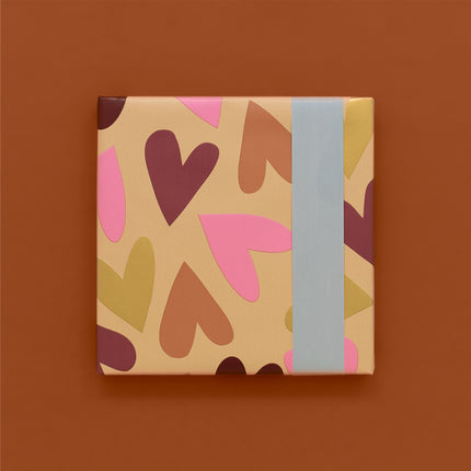 Feestbazaar Inpakpapier Big Hearts Nude / Navy Blue (3m)