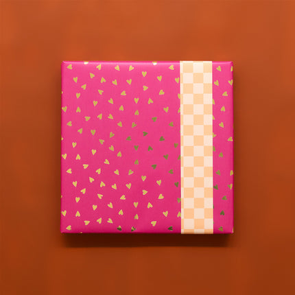 Feestbazaar Inpakpapier Dubbelzijdig Hartjes Gold/Pink - Peach