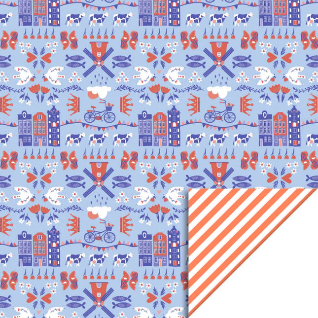 Feestbazaar Inpakpapier Dubbelzijdig Holland / Oranje Strepen (3m)