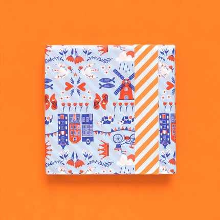 Feestbazaar Inpakpapier Dubbelzijdig Holland / Oranje Strepen (3m)