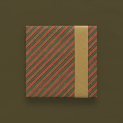 Feestbazaar Inpakpapier Gestreept Cognac/Green - Gold (3m)