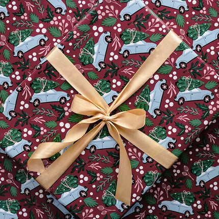 Feestbazaar Inpakpapier Kerst Auto Rood (70x200cm)