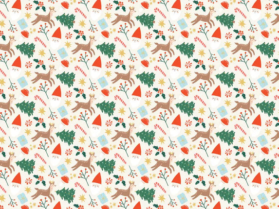 Feestbazaar Inpakpapier Kerstmis Beige met Kerstprints (200x70cm)