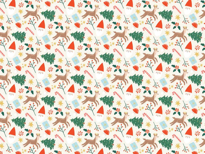 Feestbazaar Inpakpapier Kerstmis Beige met Kerstprints (200x70cm)
