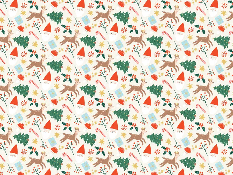 Feestbazaar Inpakpapier Kerstmis Beige met Kerstprints (200x70cm)