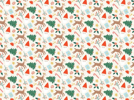 Feestbazaar Inpakpapier Kerstmis Beige met Kerstprints (200x70cm)