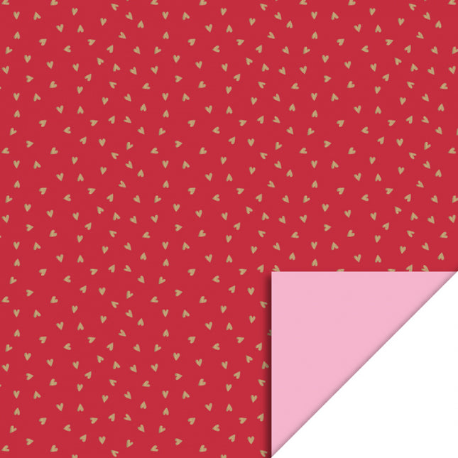Feestbazaar Inpakpapier Rood Met Gouden Hartjes/Roze
