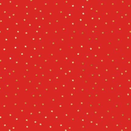 Feestbazaar Inpakpapier Rood met Gouden Metallic sterren