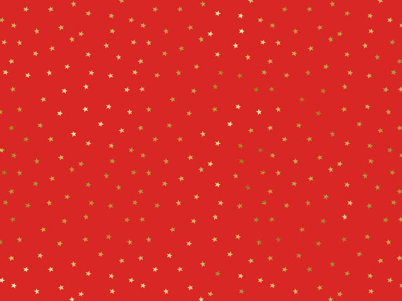 Feestbazaar Inpakpapier Rood met Gouden Metallic sterren