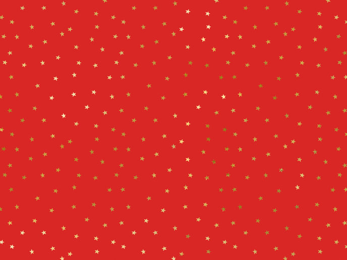 Feestbazaar Inpakpapier Rood met Gouden Metallic sterren