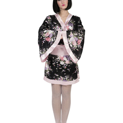 Feestbazaar Japanse Kimono Zwart/Roze Dames Kiwi