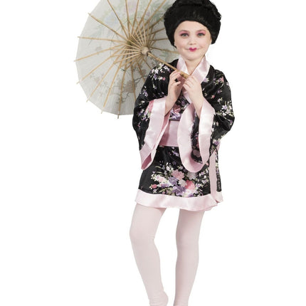 Feestbazaar Japanse Kimono Zwart/Roze Meisje