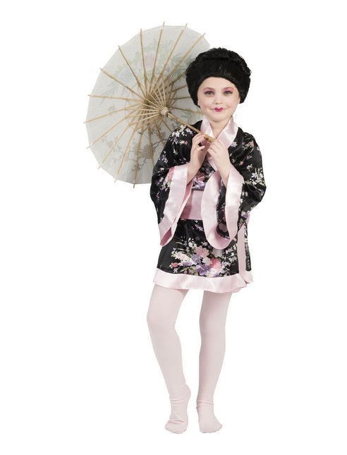 Feestbazaar Japanse Kimono Zwart/Roze Meisje