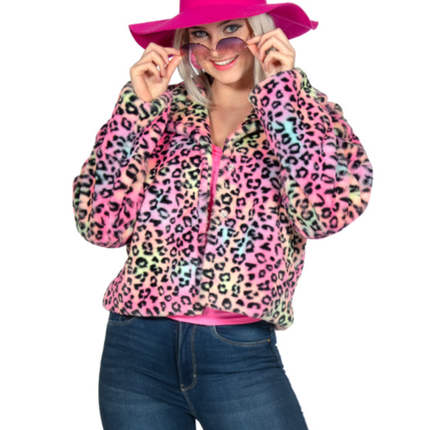 Feestbazaar Jasje Bont Kort Panter Rainbow