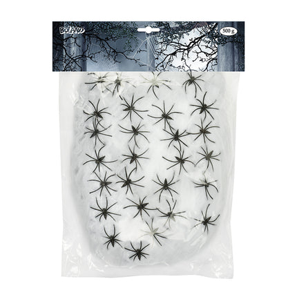Feestbazaar Jumbo spinnenweb 500 gram met 25 spinnen