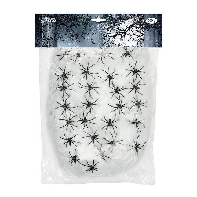Feestbazaar Jumbo spinnenweb 500 gram met 25 spinnen