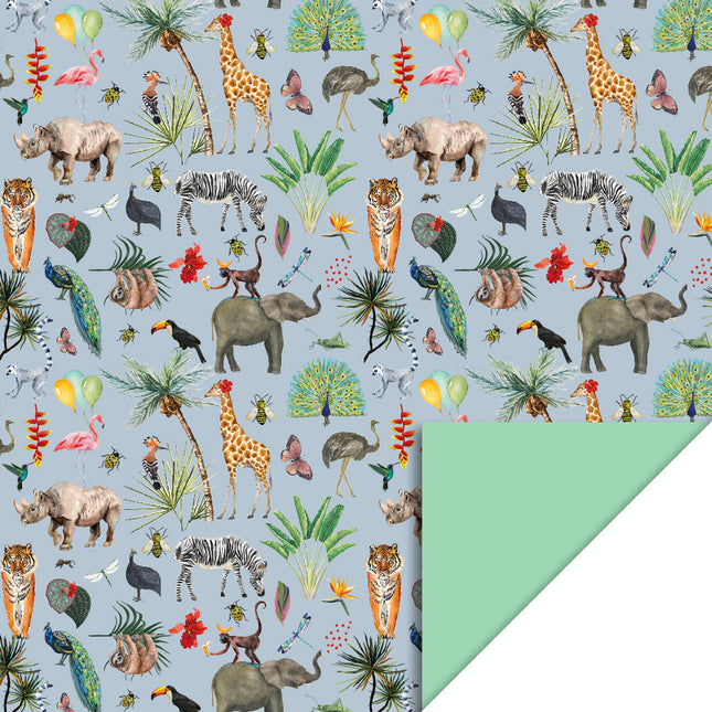 Feestbazaar Jungle Blue & Mint Inpakpapier (70x300cm)