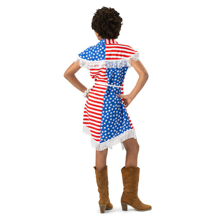 Feestbazaar Jurk Dames USA Vlag Franjes
