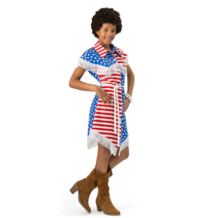 Feestbazaar Jurk Dames USA Vlag Franjes