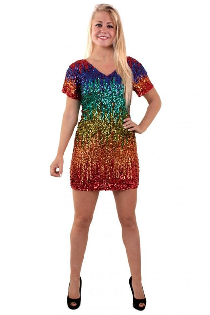 Feestbazaar Jurk Pailletten Multi Gekleurd