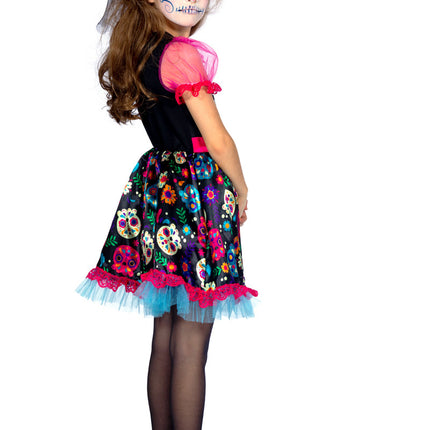 Feestbazaar Jurkje Dead Of The Dead Meisjes Skeleton Flowers
