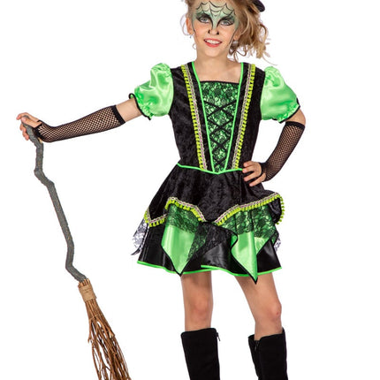 Feestbazaar Jurkje Heks Groen Kind Kort Luxe