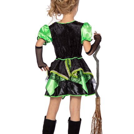 Feestbazaar Jurkje Heks Groen Kind Kort Luxe
