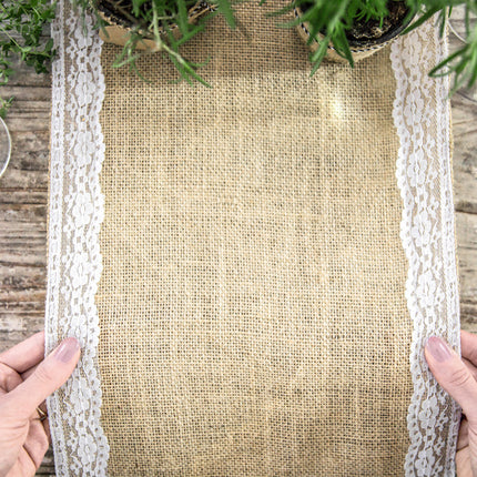 Feestbazaar Jute Tafelloper met Kanten Rand (2,75m)
