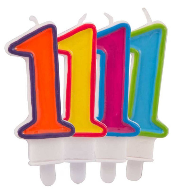 Feestbazaar Kaars cijfer 1 in vrolijke kleuren