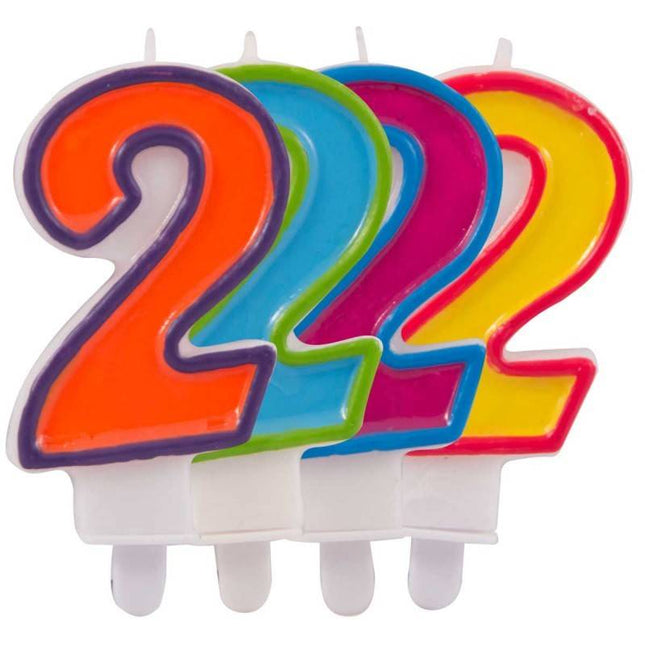 Feestbazaar Kaars cijfer 2 in vrolijke kleuren